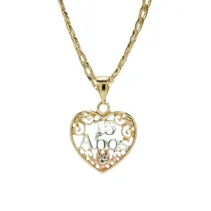 Heart Quinceanera Pendant with 24" Necklace (24K Gold Plated)