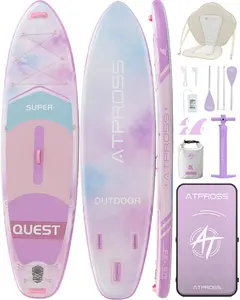 [Father's Day]10'6'' x 33'' Extra Wide Inflatable Paddle Board with Kayak Seat, 400LBS Capacity Stable SUP Board, Non-Slip EVA Deck, Complete Accessories Kit for Adults, Beginners, Yoga, Fishing & Family Fun,ATPROSS