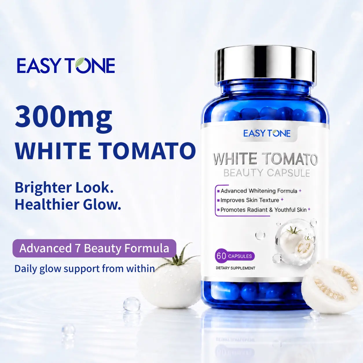 EasyTone White Tomato Beauty Capsules with Glutathione, Grape Seed OPCs, Astaxanthin, Vitamin C & Niacinamide – Antioxidant and Skin Radiance Support – 60 Capsules
