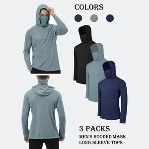 3 Packs Men's Quick Drying Athletic Hoodies With Mask Solid Color Sun Protection Long Sleeve Fishing Shirts For Men Hoodie Workwear With Face Mask Neck Gaiter For Outdoor Activities Moisture-Wicking Breathable Dust Proof, It's A Gift