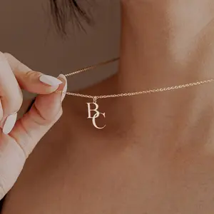 AS184 Customized Two Initials Necklace Stainless Steel Personalized Necklace Gift for Men and Women Couples