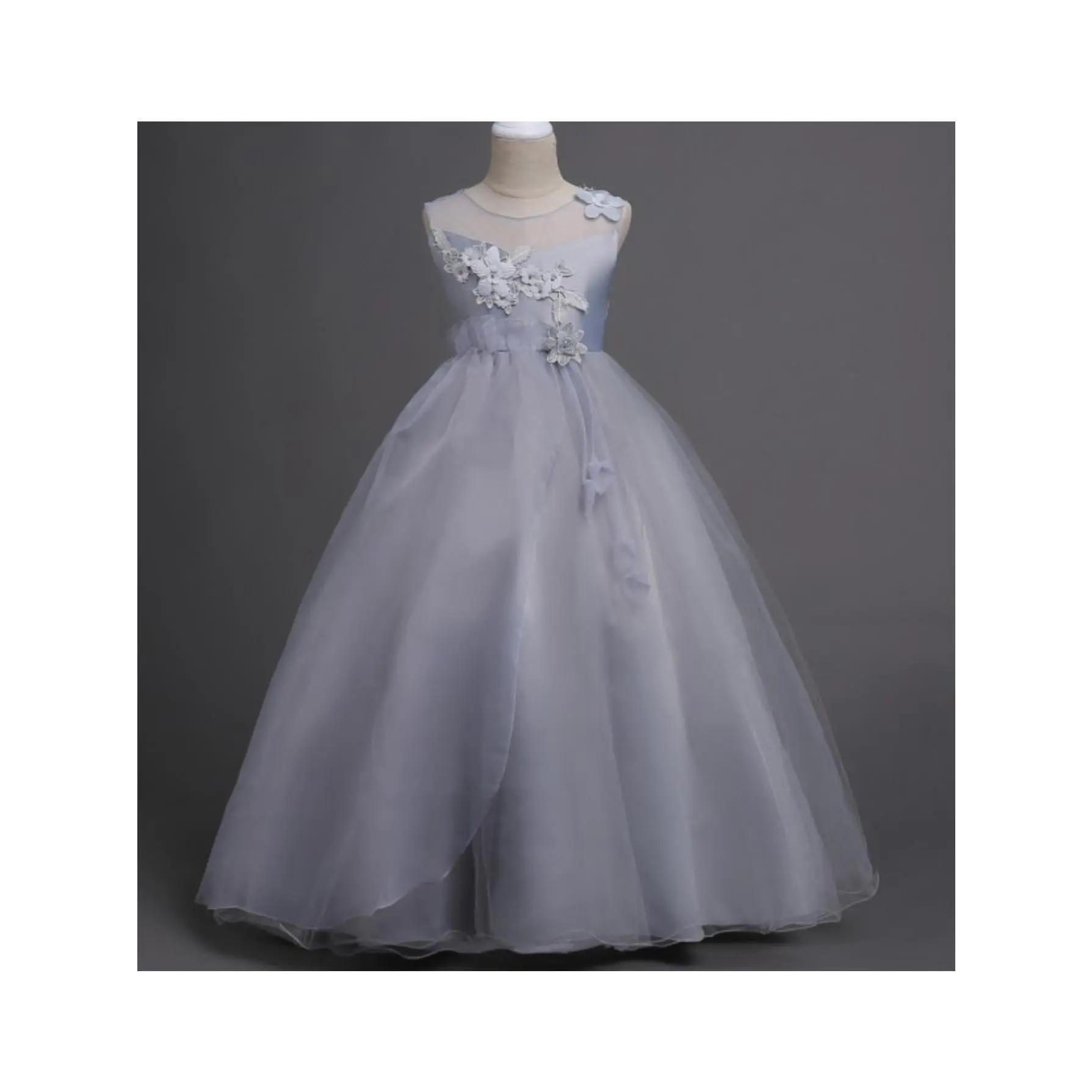 Girls' Floral Embroidered Princess Gown, Long Tulle Formal Attire with Cute Ruffled Sleeves for Wedding & Party Events, Princess Aesthetic, Polyester, Long Gown Dresses, Embroidery, Princess Look