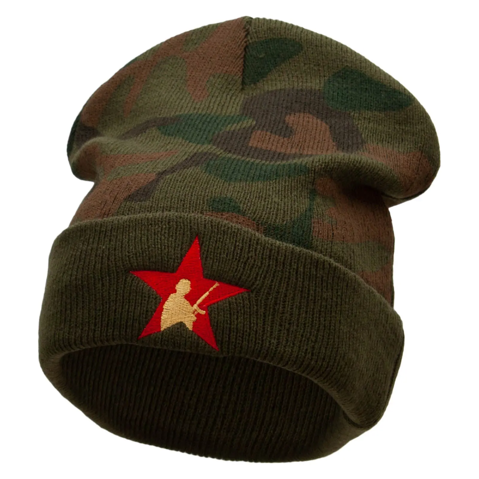 Soldier and Star Camo Knit Long Beanie with Cuff