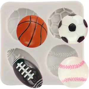Ball Cake Decoration Silicone Molds Football Basketball Baseball Rugby Fondant Mold For Cake Decorating Cupcake Topper Chocolate Gum Paste Polymer Clay