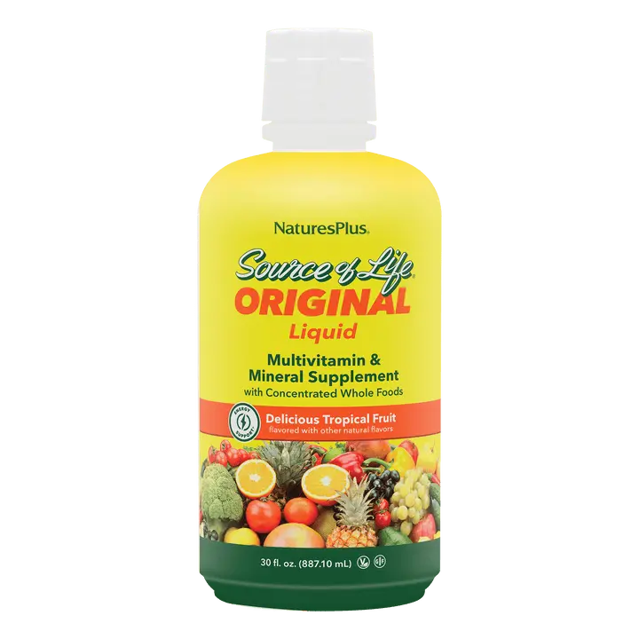 NaturesPlus Source of Life Liquid, Tropical Fruit - 30 fl oz - Multivitamin & Mineral Supplement - Gluten Free, Vegetarian - 30 Servings