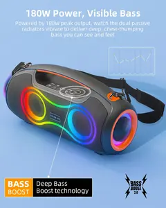 Portable Bluetooth Speaker Wireless, 180W Max Loud Waterproof Speakers, Bass Boost Boom Box for Party and Outdoor, w/2*Subwoofer, 2*Tweeter, DSP, IP65, 24H, TWS, TF, USB, AUX