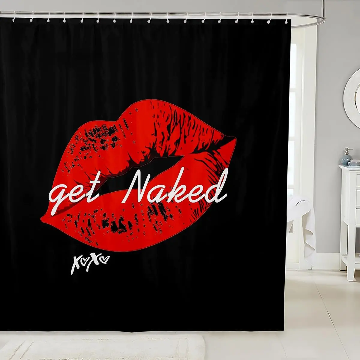 Feelyou Modern Red Lips Bold Pattern Polyester Shower Curtain Set - 72" Wx72" L, Waterproof, Machine Washable, with C-Hooks, Fabric Decor for Restroom, Camper, Gym Room Bathroom Textile Accessory