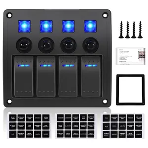 Waterproof 4 Gang Marine Boat Rocker Switch Panel, 12-24V Pre-Wired with LED Indicator & Overload Protector, Multi Function Toggle Switch for RV Truck Boat SUV, 2 Years Warranty