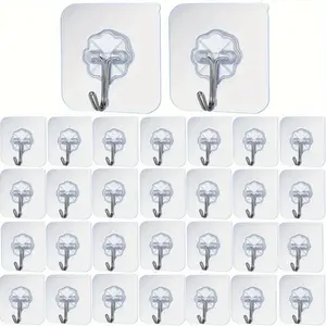 30 pieces of transparent and traceless adhesive hooks - no damage, nail free wall installation, suitable for photo frames and tiles, strong fixation, compatible with multiple surfaces