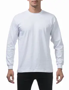 Pro Club Men's Heavyweight Cotton Long Sleeve Crew Neck T-Shirt - White - Small