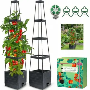 MQHUAYU 2-Pack Elevated Planting Boxes with Trellis - 57" Self-Watering Climbing Planting Stand, Raised Garden Beds Supporting Vines, Flower Garden Accessories for Outdoor Use (57x9.8x9.8in) Stackable Tiers Gift-Ready,summervibes