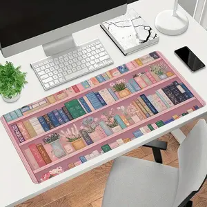 1pc Pink Bookshelf Large Gaming Mouse Pad, Floral Bookshelf Extended Desk Mat,Office Desk Accessories Non-Slip Stitched Edge Computer Mat ,Rubber Base Laptop Keyboard Pad for Home Office & Gamer,Durable and Spill-Resistant, Office Girly Desk Accessories