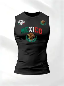 Men's Graphic Sleeveless Tee, Sporty Round Neck Design, Slim Fit Summer Top, Fashion Streetwear Style, Casual, Round Neck Tank