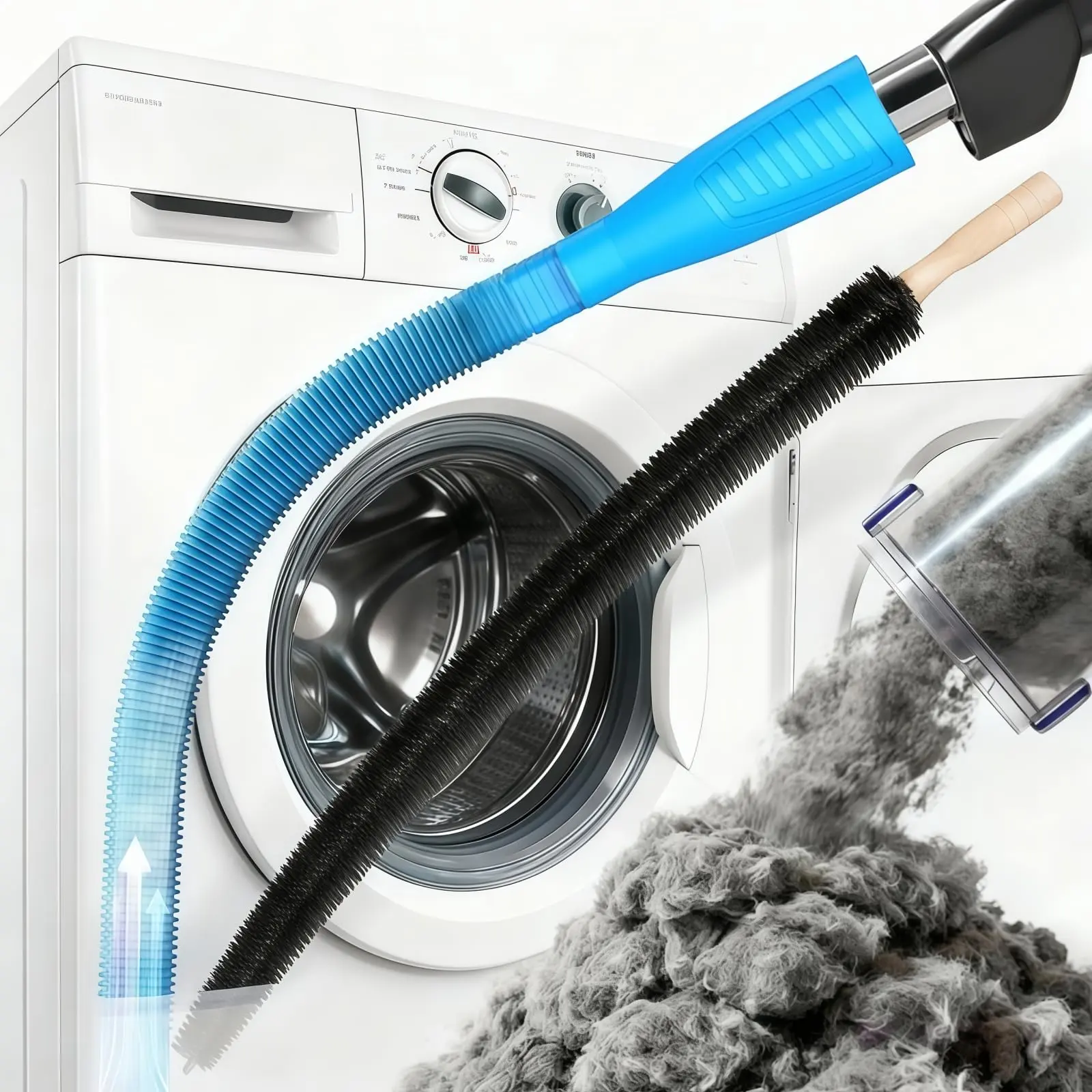 2 Pieces Dryer Vent Cleaner Kit Compatible with Most Vacuum Cleaner, Dryer Lint Brush and Vacuum Hose Attachment with Universal Connector, Quickly Lint Remover