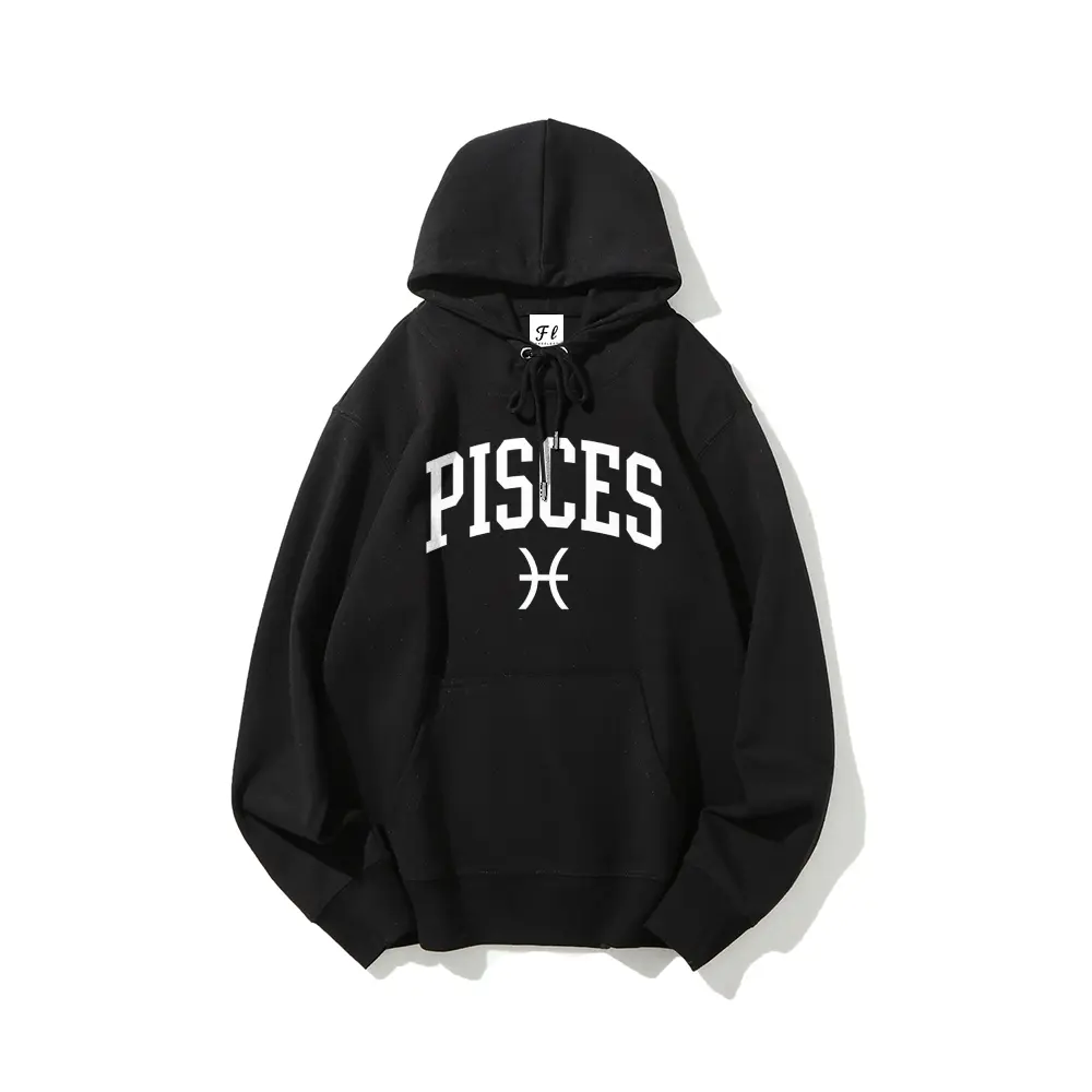 Men's Oversized Pisces Zodiac Sign Print Hoodie - Unisex Fit, Funny Astrology Horoscope Graphic, Varsity Letter, Comfy Cotton Longsleeves Pullover, Casual Fall Winter Top