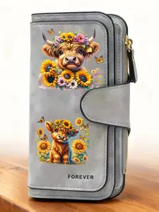 1pc Highland Cow Women'S Long Wallet, Multi-Functional Wallet, Portable Snap Closure Coin Purse, Birthday Gift and Daily Commute for fashion lovers, Playful Design, Perfect Holiday Gift, Perfect for Outdoor, Travel, and Family Use3.27PYT-16