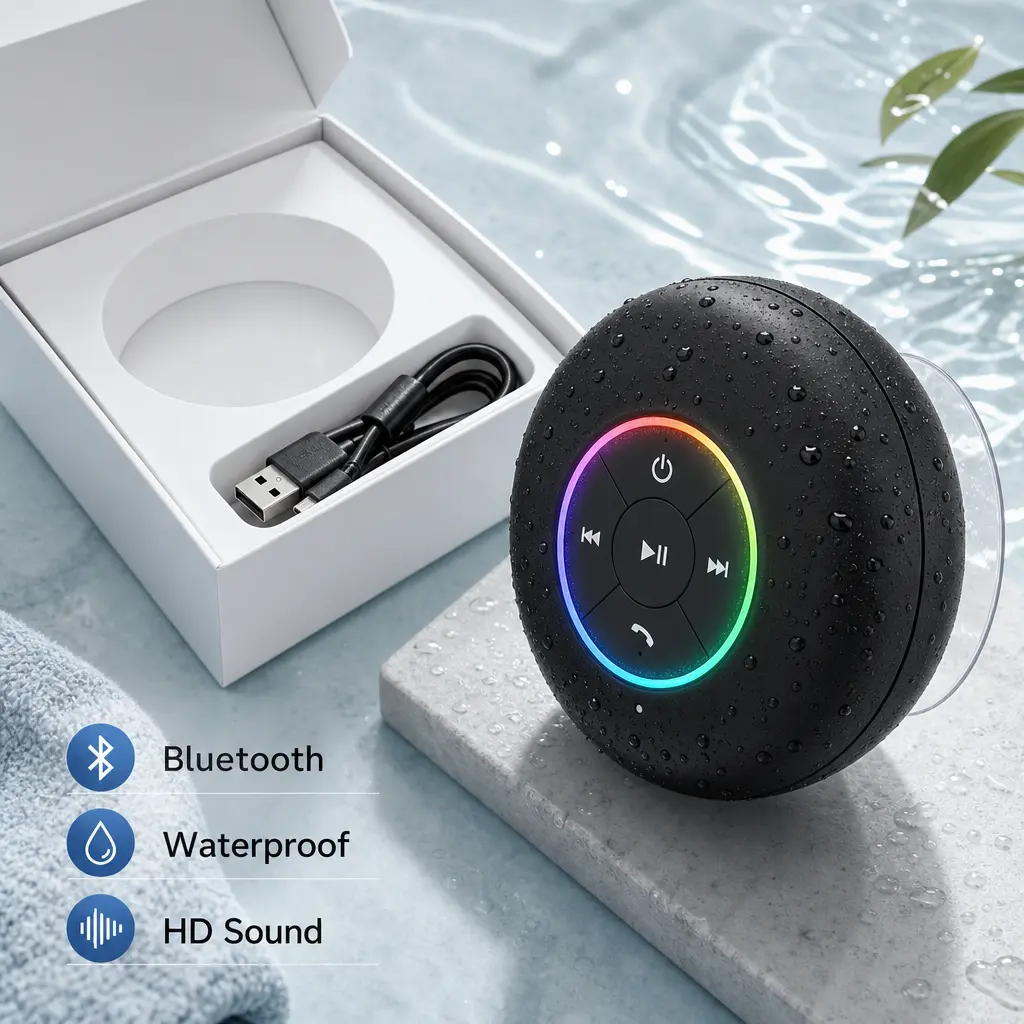 Waterproof Mini Bluetooth Shower Speaker with Suction Cup, Portable Wireless Hands-Free Stereo Audio Speaker for Bathroom & Travel, Ideal Gift for Audio Enthusiasts