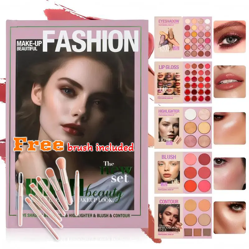 NUDE 24-Color Eyeshadow Palette - 5-Layer Book-Style Makeup Palette with 67 Pro Shades for Contour, Blush, Highlight & Lipstick - Portable Long-Lasting Makeup Gift Set with Silky Smooth Formula