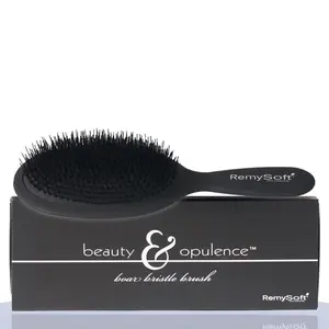 Beauty & Opulence Boar Bristle Hair Brush - Safe For Hair Extensions, Weaves and Wigs - Shine, Smoothness & Frizz Control! Haircare Handle Silky Heatless Black