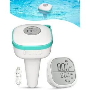 Rechargeable pool thermometer wireless pool thermometer floating easy read large display for swimming pool bath water spas and hot tubs batteries included white