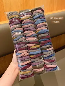 100pcs Women's Simple Style Plain Hair Tie for Gift, Casual Trendy Elastic Hair Tie Ponytail Holders for Women & Girls, Minimalist Headwear Suitable for Thick Hair for Daily Use Elastic Hair Bands