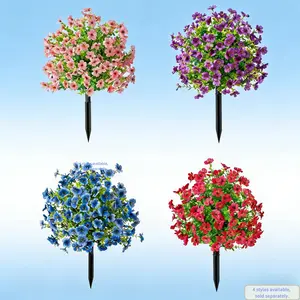 60cm Artificial Outdoor Flower Stakes, 4 Colors Available Sold Separately, Faux Topiary Ball Plants for Garden Patio Porch Yard Decor, UV Resistant Fake Flowers for Wedding Pathway Lawn Decoration, Decorative Flowers