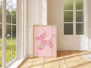 Pink balloon dog printable wall art, preppy pink bedroom decor teens, posters for dorm room, dorm print, college apartment art, Trendy Disco