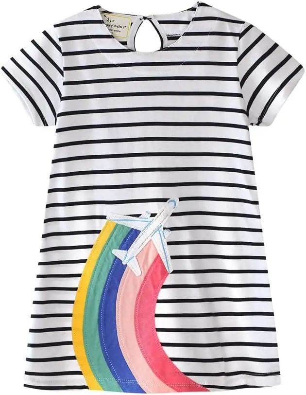 HILEELANG Toddler Girl Cotton Casual Dress Summer Short Sleeve Basic Tunic Playwear Shirt Dresses