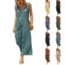 UANEO Women Cotton Linen Jumpsuits Button Down Solid Sleeveless Casual Wide Leg Rompers with Back Tie Adjustable Waist Loose Fit Overall Pockets Summer Fall Womenswear Minimalist Style