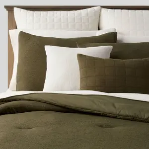 12pc King Micro Texture Comforter & Sheet Bedding Set Dark Green - Threshold: Polyester, Woven, OEKO-TEX Certified