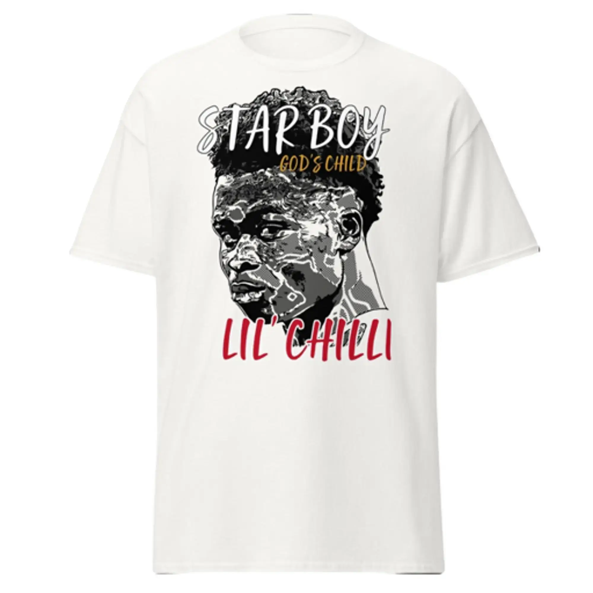 Bukayo Saka Arsenal inspired T-shirt: "STAR BOY, GOD'S CHILD, LIL' CHILLI"
