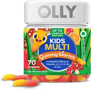 OLLY Kids Multivitamin Gummy Worms Sour Fruity Punch 70 Count Chewable Supplement with Vitamins A C D E Bs & Zinc for Optimum Health and Immune Support Natural Dietary Edible Syrup