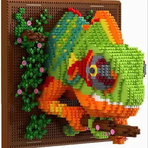 2688pcs Adult 3D Wall Art Chameleon Building Set, Stem Building Blocks, Abs Material Lizard Shape, Animal Blocks for Wall Decor or Desktop Display