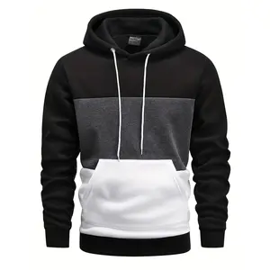 Men's Color Block Hoodie - Casual Pullover with Kangaroo Pocket, Long Sleeve, Machine Washable