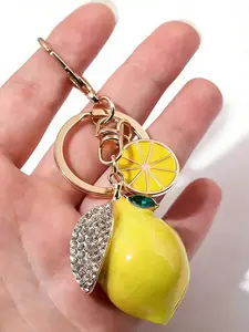 Fresh and sweet light luxury lemon pendant, fruit shaped+diamond inlaid decoration, fashionable and personalized pendant, can be used as a keychain, bag pendant, Shopping Bag Key Holder, suitable for commuting, shopping, and socializing, Bag Charms