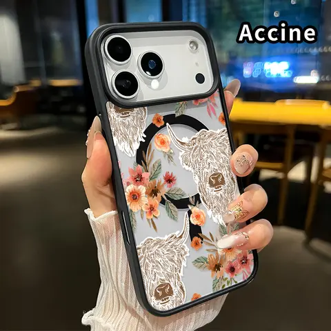 Magnetic Acrylic Transparent Flower-Print Durable Shockproof Cellphone Case for iPhone 17 Pro Max,16 Plus,15,14,13,12,11,XR,Air - Anti-Drop All-Coverage Protection, Wireless Charging Support, Fingerprint-Proof Accessories for Women