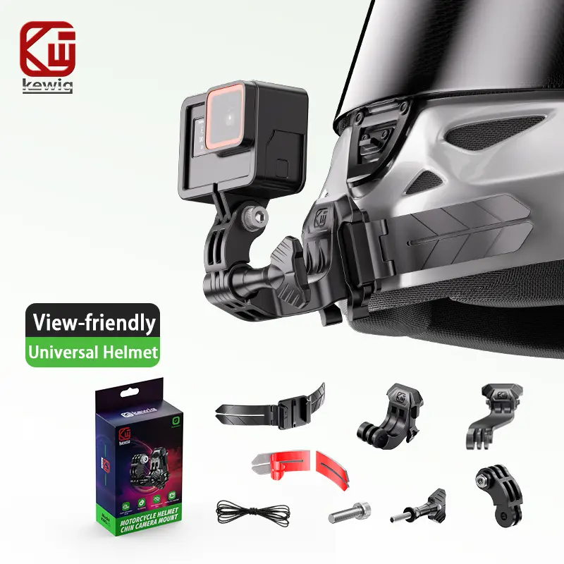 KEWIG Motorcycle Helmet Chin Mount - Universal Action Camera Holder Compatible with GoPro Hero 14 13 12, DJI Osmo Action, Insta360, Anti-Shake & Secure Helmet Mount for Full Face Helmets