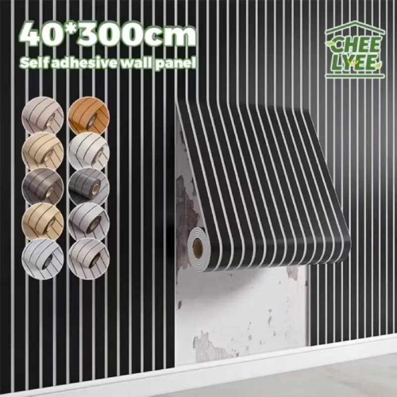3D wood grain wall panel, self-adhesive PVC vinyl decorative wallpaper, straight strip joint pattern and stripes, thickened grid design, fishbone pattern, easy tear and stick installation, Living Room, Peel And Stick Wallpaper