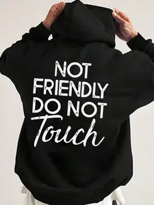 Not Friendly Do Not Touch Slogan Black Graphic Hoodie Sweatshirts - Distressed Graphic Back Print - Casual Hooded Sweatshirt Pullover with Kangaroo Pocket - Classic Fit for Spring & Fall - Seasonal Wear Fitted Cut Graphic Hoodies