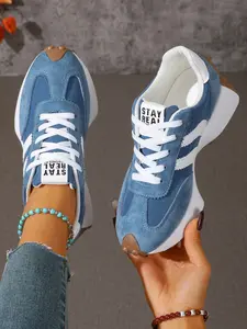 Women's New Thick Sole Casual Shoes, Patchwork Laces, Patchwork Design Sneakers, Breathable Anti-Slip Sports Shoes, Ideal for Outdoor Activities and Daily Commute, Breathable Athletic Sneakers