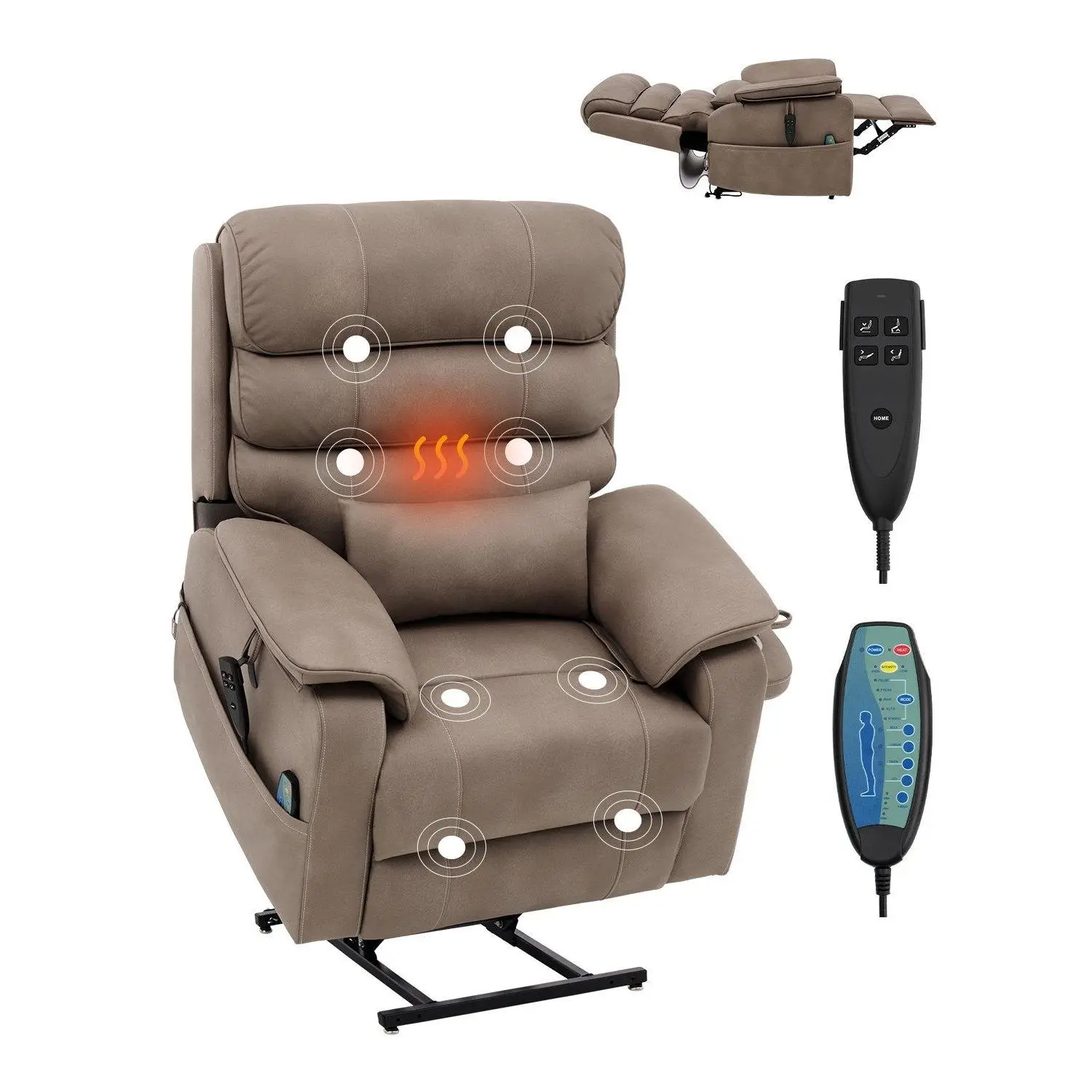 【Summerfinds】Electric Power Lift Recliner Chair with HeatMassage and StorageLight Brown Personal Care Massage Device, Heat Massage Devices, Power-Assisted Massage Devices