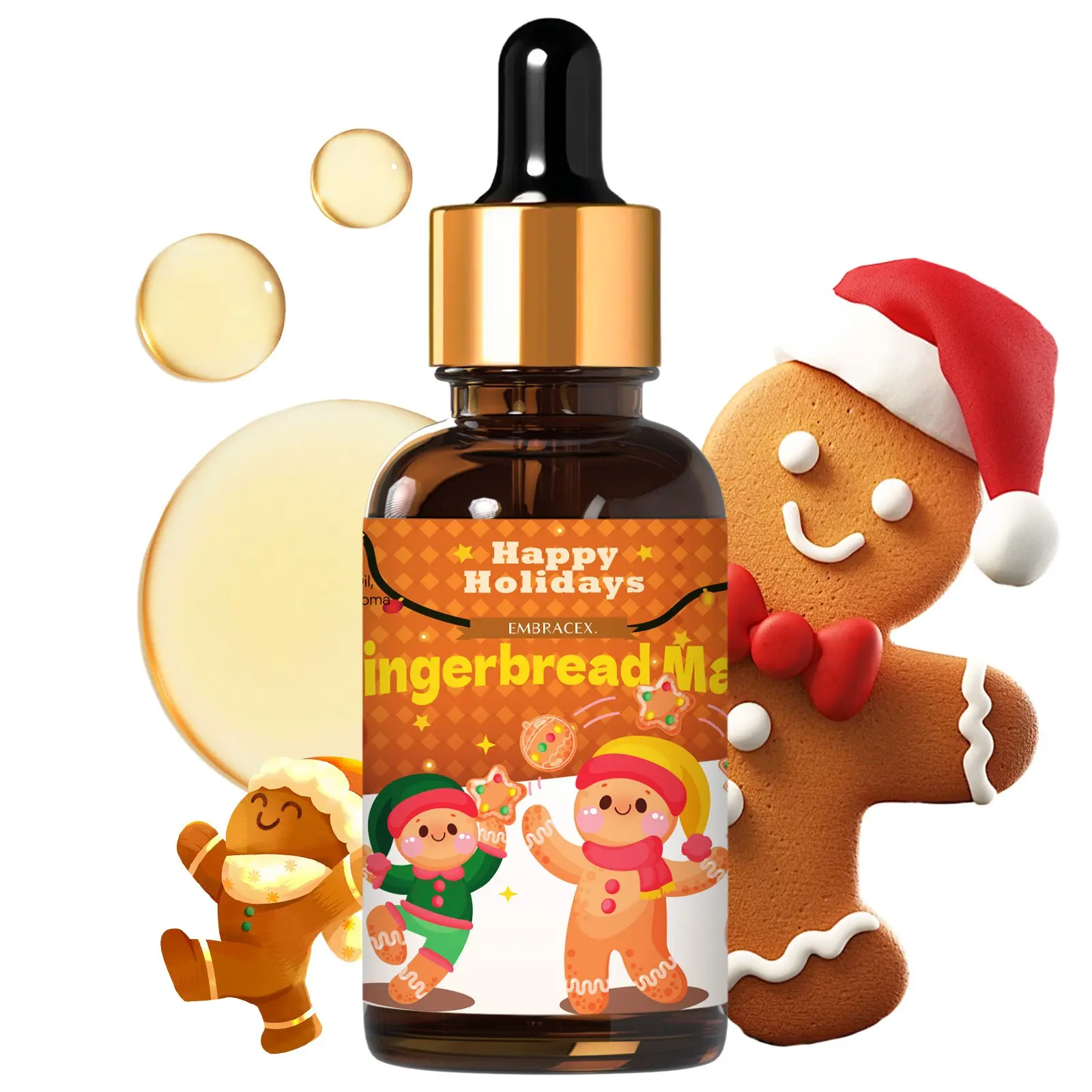 30ML Gingerbread Man Essential Oils with Dropper, Humidifier Diffuser, DIY Soap Candle Bath Car Air Freshener, Long-Lasting Scent