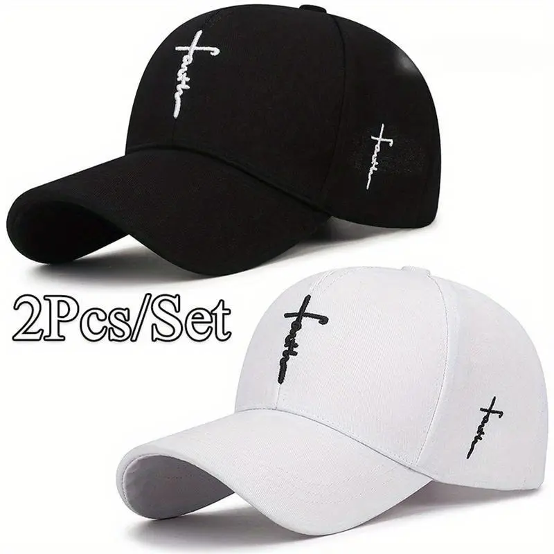 [2pcs/Set] Unisex 2-Tone Acrylic Sports Baseball Cap, Exquisite Cross Embroidery, Breathable Curved Brim, Durable Outdoor Use, Hand Wash Only Luggage & Bag Accessory (2-Tone Cap), Two Tone Cap