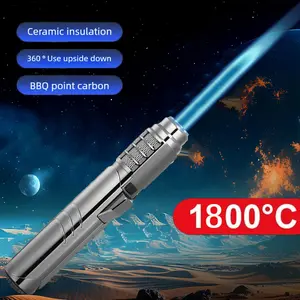 1800° High Temperature Spray Gun Lighter (Butane gas must be added to ignite) Metal Outdoor Windproof Blue Powerful Flame Blowtorch Jet Lighter Welding Tool Gift Box Packaging (Without Butane Gas)