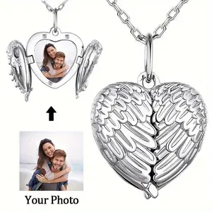 Personalized Picture Keepsake Necklace for Men & Women –  Custom Photo Angel Wing Box Pendant Necklace