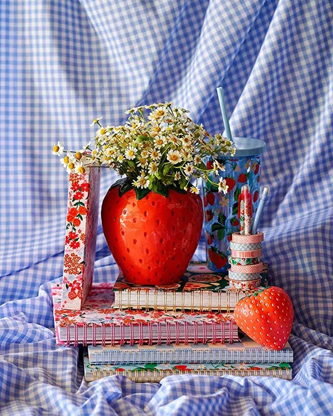 Colorful Playful Giant Size Bando Porcelain Strawberry Fruit-Shaped Vase - Durable Decorative Flower Holder, Home Supplies Room-Brightening Accessory for Kitchen Decor