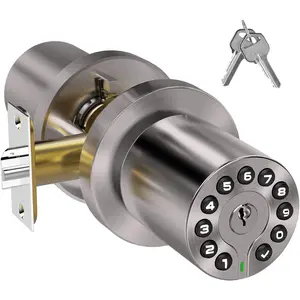 Keypad Door Knob with Key,Keyless Entry Door Lock, Code Locks Door Knob, Auto Lock,50 User Code, for ,Office,Hotel,Bedroom,Garage,Not Deadbolt