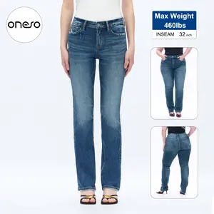 ONESO Plus Size Tummy Control Medium Stretch Jeans Slimming Straight Leg Denim for Pear Shaped Women, Comfortable Curvy Fit, Up to size 24W BBL Effect
