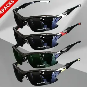 Unisex 4-Pack Polarized Sports Sunglasses, Windproof Eyewear with Thin Square Horn-Rimmed Vintage Rhinestone Design, Blue Light Blocking Anti-Eyestrain Men's Sunglasses for Golf, Fishing