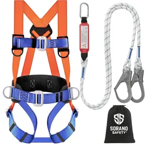Sorano Safety Harness Fall Protection, Full Body Roofing Harness with Shock Absorbing Lanyard, Fall Protection Harness Kit, Construction Harness for Men